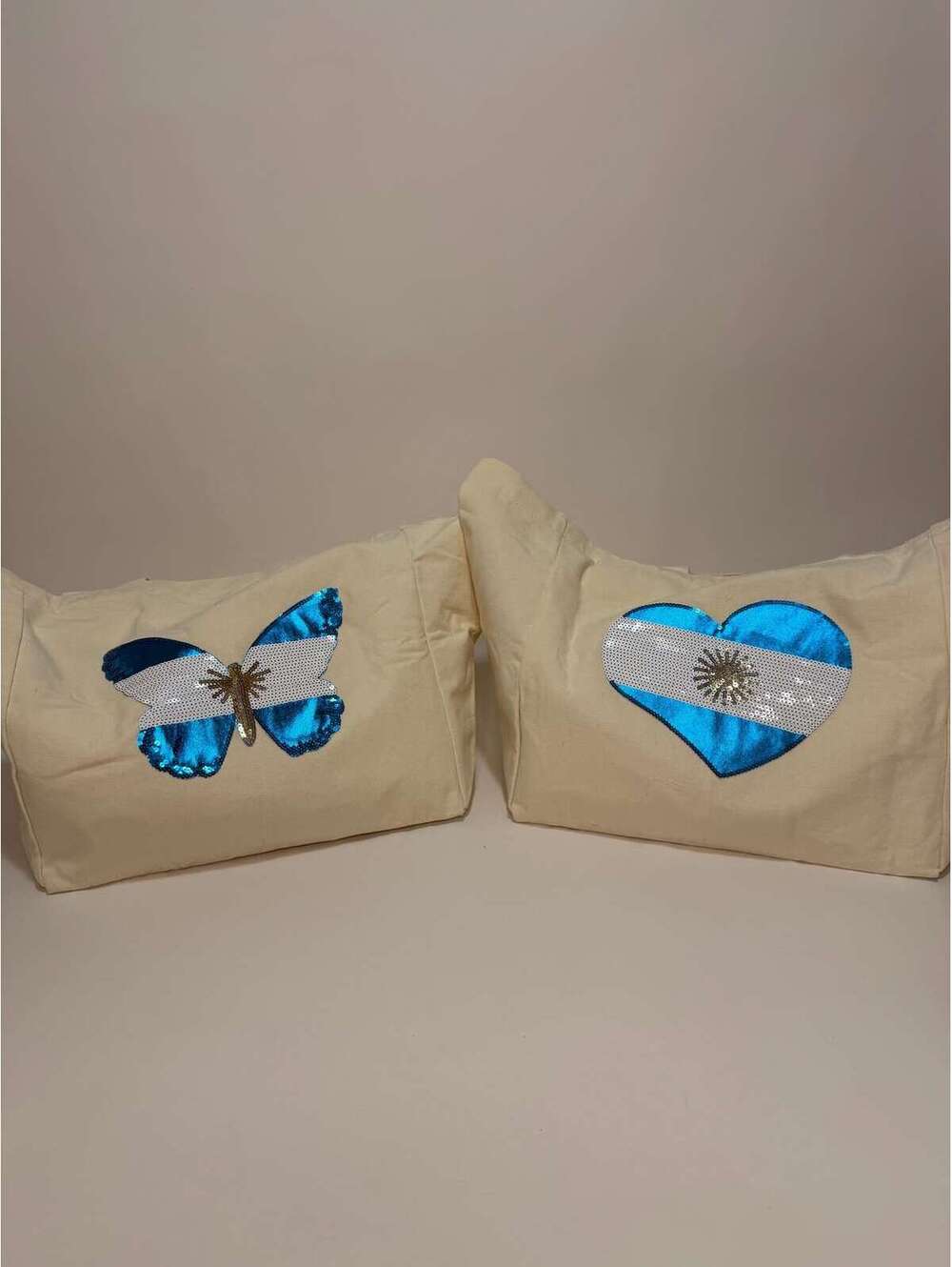 Canvas Tote Bags with Argentina Sequins Flag Apliques